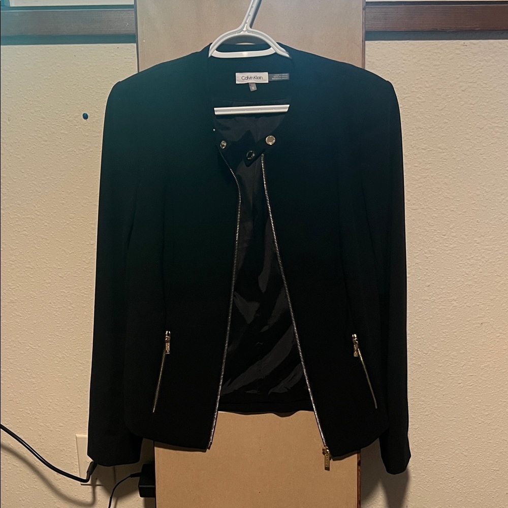 Calvin Klein Women's Black Blazer with Gold Accents